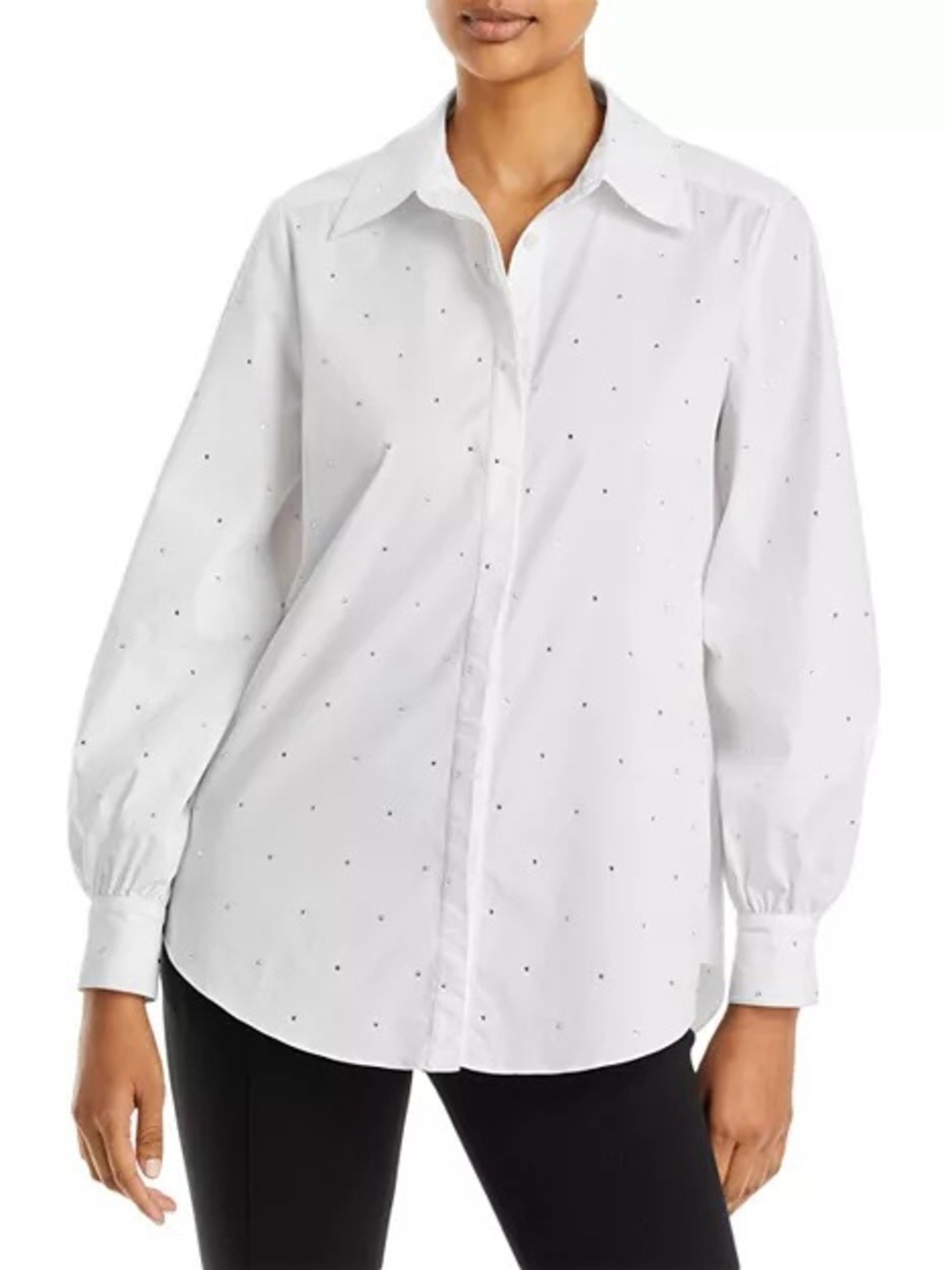 Cinq A Sept Kandice Heat-Set Rhinestone Ditsy Button Down Long Sleeve Top Small